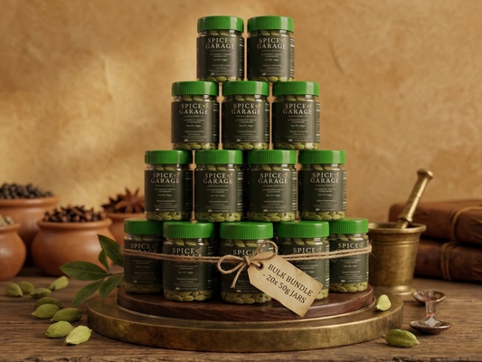 PREMIUM WHOLESALE CARDAMOM 50 GM -BUNDLE OF 20 JARS STACKED