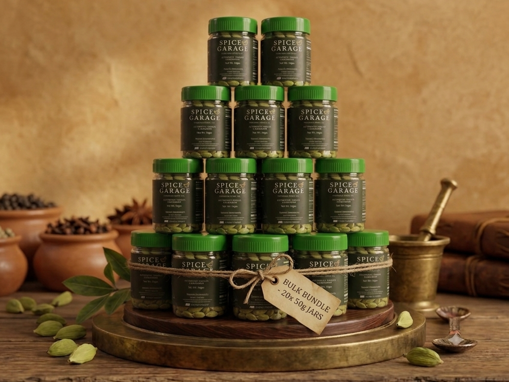 PREMIUM WHOLESALE CARDAMOM 50 GM -BUNDLE OF 20 JARS STACKED
